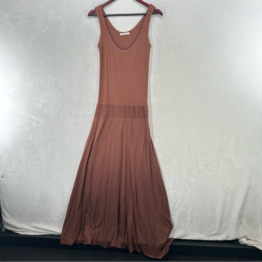 Enza Costa Maxi Dress women’s small brown modal blend smocked tank raw hem